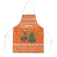 Bhutan Christmas Apron with Takin Santa Hat Christmas Tree and Snowflake Pattern in Orange - Wonder Print Shop