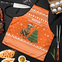 Bhutan Christmas Apron with Takin Santa Hat Christmas Tree and Snowflake Pattern in Orange - Wonder Print Shop