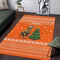 Bhutan Christmas Area Rug with Takin Santa Hat Christmas Tree and Snowflake Pattern in Orange - Wonder Print Shop