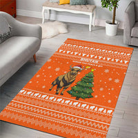 Bhutan Christmas Area Rug with Takin Santa Hat Christmas Tree and Snowflake Pattern in Orange - Wonder Print Shop