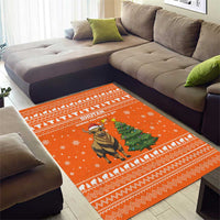 Bhutan Christmas Area Rug with Takin Santa Hat Christmas Tree and Snowflake Pattern in Orange - Wonder Print Shop