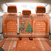 Bhutan Christmas Back Car Seat Cover with Takin Santa Hat Christmas Tree and Snowflake Pattern in Orange - Wonder Print Shop