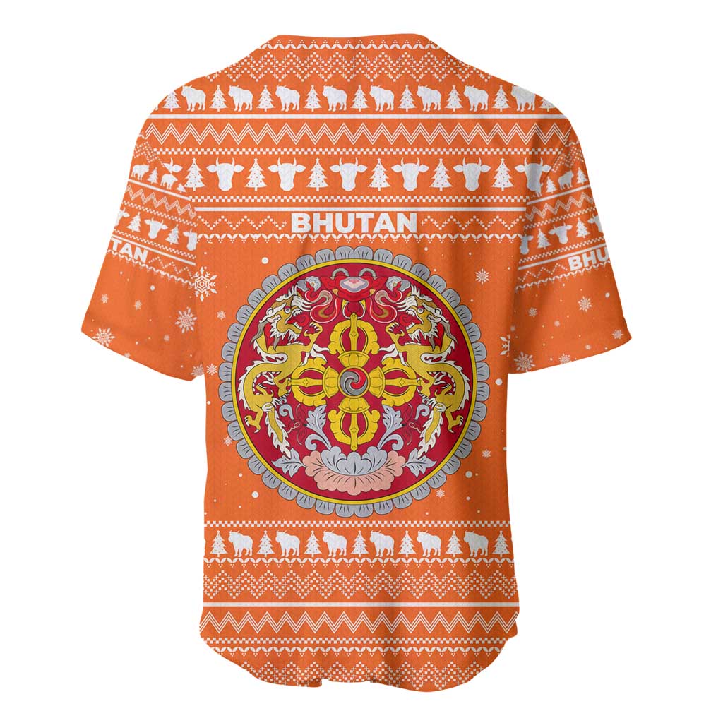 Bhutan Christmas Baseball Jersey with Takin Santa Hat Christmas Tree and Snowflake Pattern in Orange - Wonder Print Shop