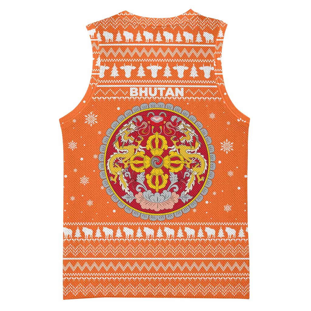 Bhutan Christmas Basketball Jersey with Takin Santa Hat Christmas Tree and Snowflake Pattern in Orange - Wonder Print Shop