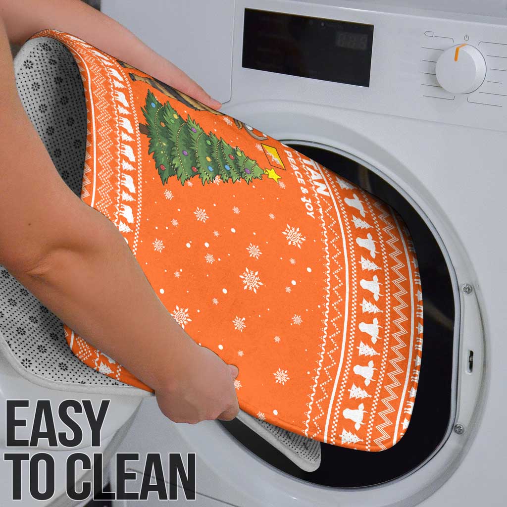 Bhutan Christmas Bathroom Set with Takin Santa Hat Christmas Tree and Snowflake Pattern in Orange - Wonder Print Shop