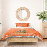 Bhutan Christmas Bedding Set with Takin Santa Hat Christmas Tree and Snowflake Pattern in Orange - Wonder Print Shop