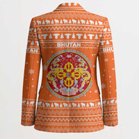 Bhutan Christmas Blazer with Takin Santa Hat Christmas Tree and Snowflake Pattern in Orange - Wonder Print Shop
