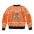 Bhutan Christmas Bomber Jacket with Takin Santa Hat Christmas Tree and Snowflake Pattern in Orange - Wonder Print Shop