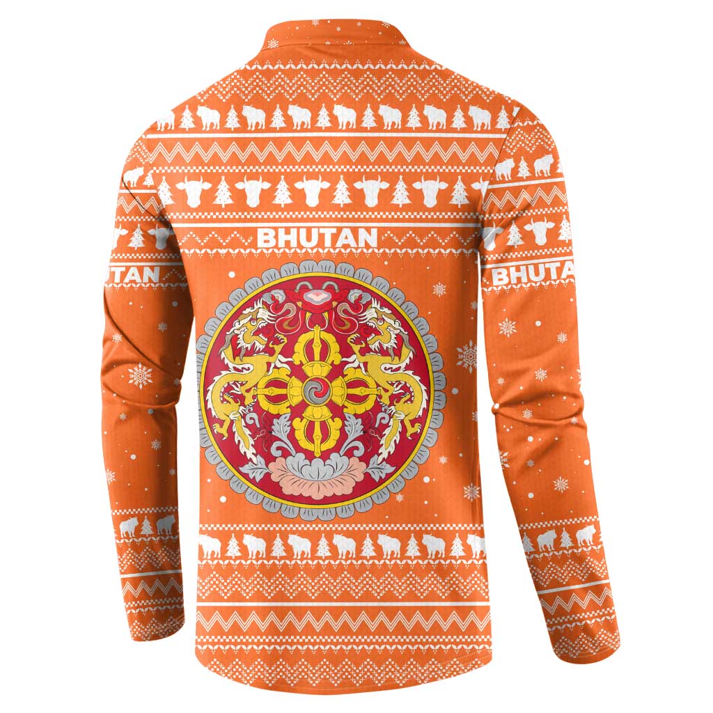 Bhutan Christmas Button Sweatshirt with Takin Santa Hat Christmas Tree and Snowflake Pattern in Orange - Wonder Print Shop