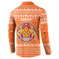 Bhutan Christmas Button Sweatshirt with Takin Santa Hat Christmas Tree and Snowflake Pattern in Orange - Wonder Print Shop