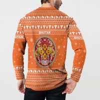 Bhutan Christmas Button Sweatshirt with Takin Santa Hat Christmas Tree and Snowflake Pattern in Orange - Wonder Print Shop