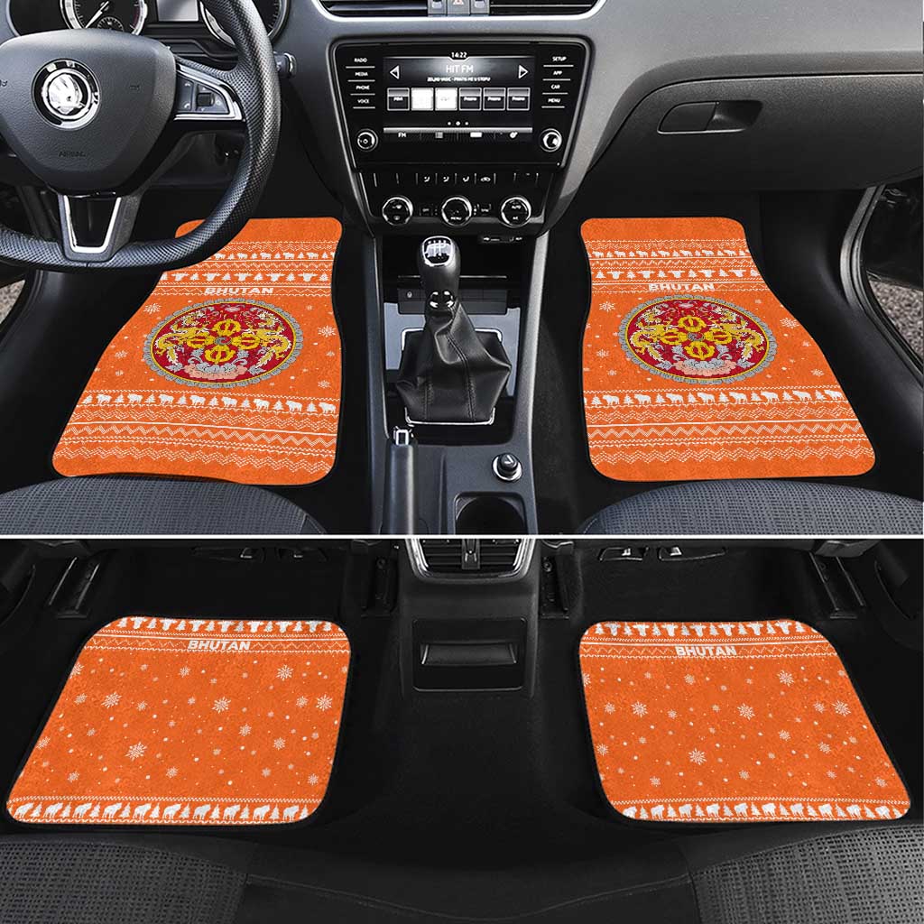 Bhutan Christmas Car Mats with Takin Santa Hat Christmas Tree and Snowflake Pattern in Orange - Wonder Print Shop