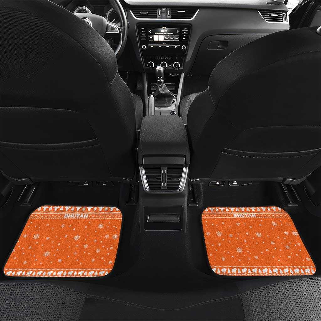 Bhutan Christmas Car Mats with Takin Santa Hat Christmas Tree and Snowflake Pattern in Orange - Wonder Print Shop