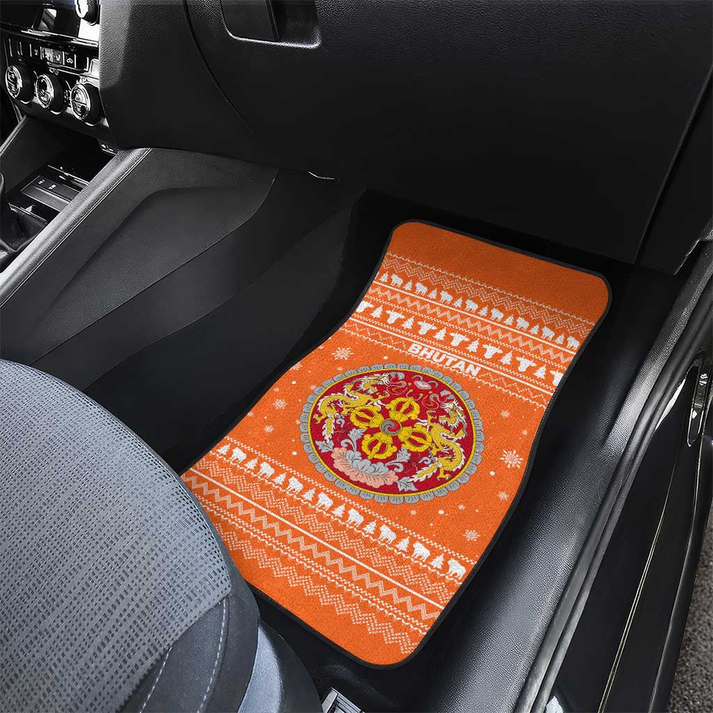 Bhutan Christmas Car Mats with Takin Santa Hat Christmas Tree and Snowflake Pattern in Orange - Wonder Print Shop