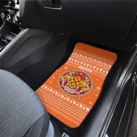 Bhutan Christmas Car Mats with Takin Santa Hat Christmas Tree and Snowflake Pattern in Orange - Wonder Print Shop
