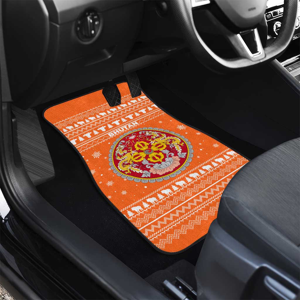 Bhutan Christmas Car Mats with Takin Santa Hat Christmas Tree and Snowflake Pattern in Orange - Wonder Print Shop