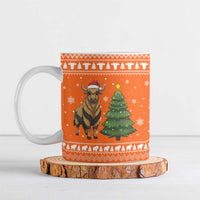 Bhutan Christmas Ceramic Mug with Takin Santa Hat Christmas Tree and Snowflake Pattern in Orange - Wonder Print Shop