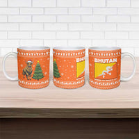 Bhutan Christmas Ceramic Mug with Takin Santa Hat Christmas Tree and Snowflake Pattern in Orange - Wonder Print Shop