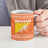 Bhutan Christmas Ceramic Mug with Takin Santa Hat Christmas Tree and Snowflake Pattern in Orange - Wonder Print Shop