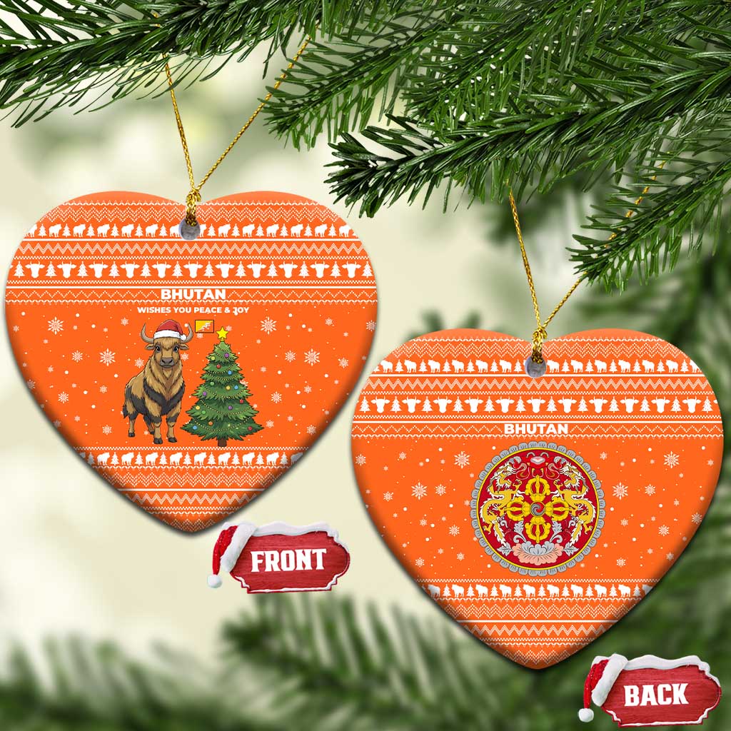 Bhutan Christmas Ceramic Ornament with Takin Santa Hat Christmas Tree and Snowflake Pattern in Orange - Wonder Print Shop