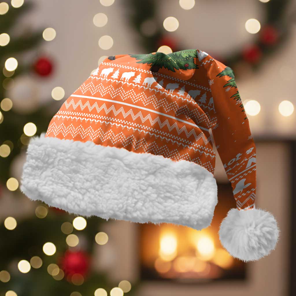 Bhutan Christmas Santa Hat with Takin Santa Hat Christmas Tree and Snowflake Pattern in Orange - Wonder Print Shop