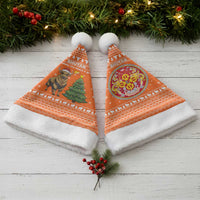 Bhutan Christmas Santa Hat with Takin Santa Hat Christmas Tree and Snowflake Pattern in Orange - Wonder Print Shop