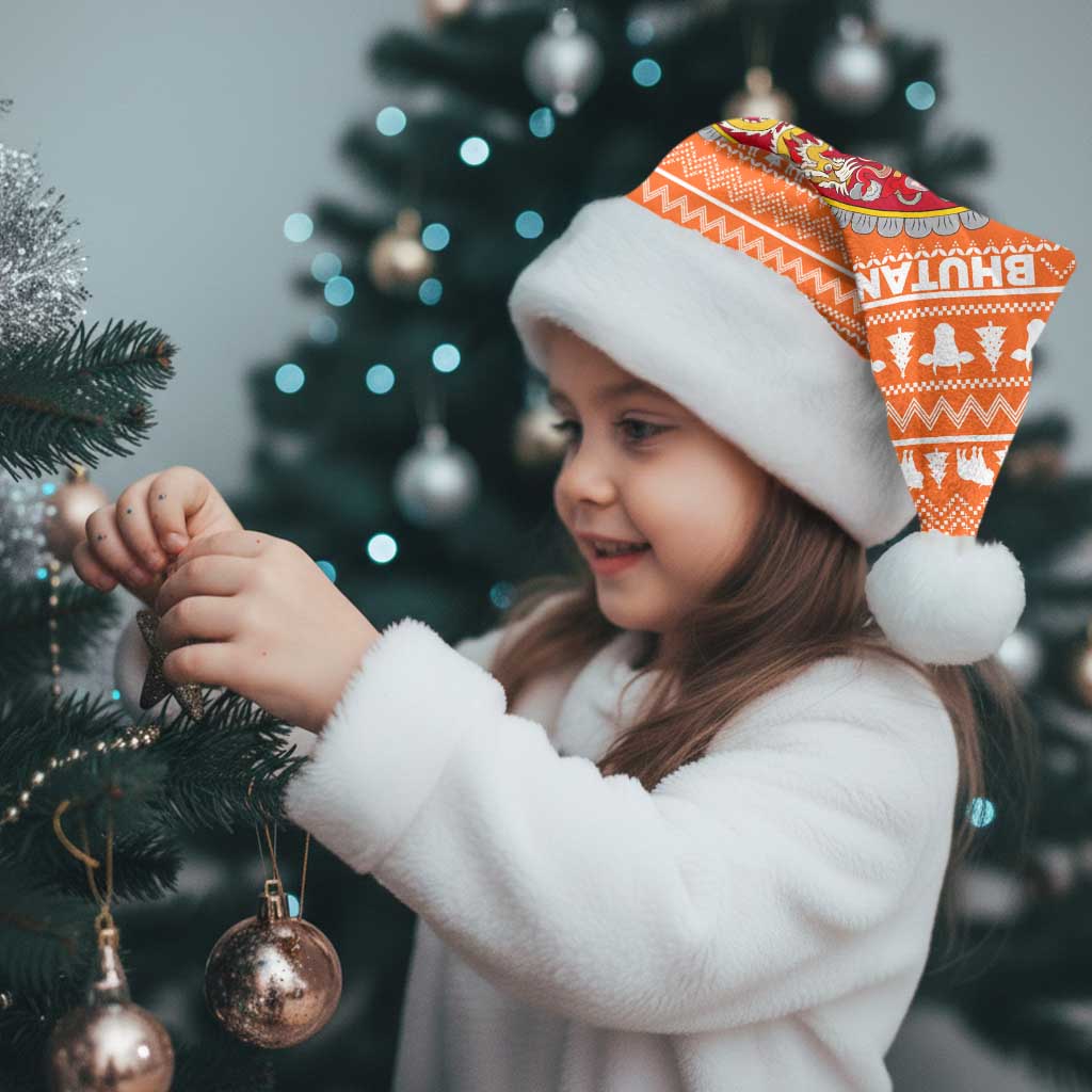 Bhutan Christmas Santa Hat with Takin Santa Hat Christmas Tree and Snowflake Pattern in Orange - Wonder Print Shop