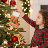 Bhutan Christmas Stocking with Takin Santa Hat Christmas Tree and Snowflake Pattern in Orange - Wonder Print Shop