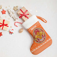 Bhutan Christmas Stocking with Takin Santa Hat Christmas Tree and Snowflake Pattern in Orange - Wonder Print Shop