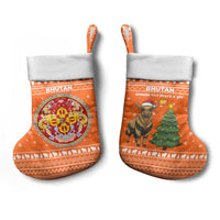 Bhutan Christmas Stocking with Takin Santa Hat Christmas Tree and Snowflake Pattern in Orange - Wonder Print Shop