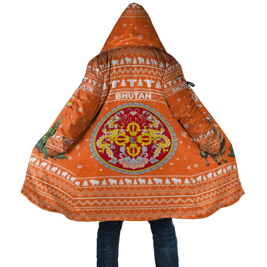 Bhutan Christmas Cloak with Takin Santa Hat Christmas Tree and Snowflake Pattern in Orange - Wonder Print Shop