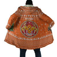 Bhutan Christmas Cloak with Takin Santa Hat Christmas Tree and Snowflake Pattern in Orange - Wonder Print Shop