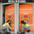 Bhutan Christmas Door Cover with Takin Santa Hat Christmas Tree and Snowflake Pattern in Orange - Wonder Print Shop