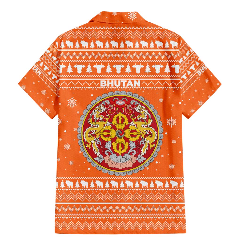 Bhutan Christmas Family Matching Mermaid Dress and Hawaiian Shirt with Takin Santa Hat Christmas Tree and Snowflake Pattern in Orange - Wonder Print Shop