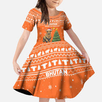 Bhutan Christmas Family Matching Off Shoulder Maxi Dress and Hawaiian Shirt with Takin Santa Hat Christmas Tree and Snowflake Pattern in Orange - Wonder Print Shop