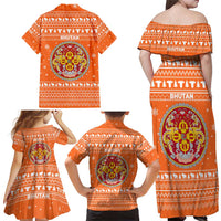 Bhutan Christmas Family Matching Off Shoulder Maxi Dress and Hawaiian Shirt with Takin Santa Hat Christmas Tree and Snowflake Pattern in Orange - Wonder Print Shop