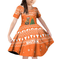 Bhutan Christmas Family Matching Off Shoulder Short Dress and Hawaiian Shirt with Takin Santa Hat Christmas Tree and Snowflake Pattern in Orange - Wonder Print Shop