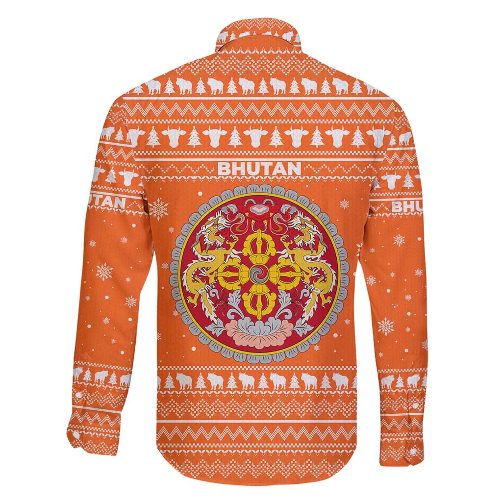 Bhutan Christmas Family Matching Off Shoulder Short Dress and Hawaiian Shirt with Takin Santa Hat Christmas Tree and Snowflake Pattern in Orange - Wonder Print Shop