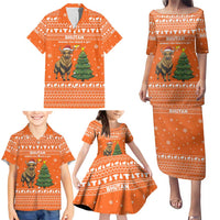 Bhutan Christmas Family Matching Puletasi and Hawaiian Shirt with Takin Santa Hat Christmas Tree and Snowflake Pattern in Orange - Wonder Print Shop