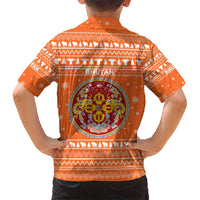 Bhutan Christmas Family Matching Short Sleeve Bodycon Dress and Hawaiian Shirt with Takin Santa Hat Christmas Tree and Snowflake Pattern in Orange - Wonder Print Shop