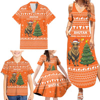 Bhutan Christmas Family Matching Summer Maxi Dress and Hawaiian Shirt with Takin Santa Hat Christmas Tree and Snowflake Pattern in Orange - Wonder Print Shop