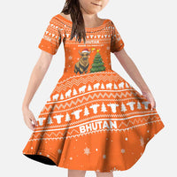 Bhutan Christmas Family Matching Tank Maxi Dress and Hawaiian Shirt with Takin Santa Hat Christmas Tree and Snowflake Pattern in Orange - Wonder Print Shop