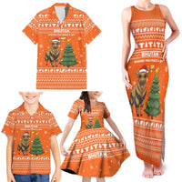 Bhutan Christmas Family Matching Tank Maxi Dress and Hawaiian Shirt with Takin Santa Hat Christmas Tree and Snowflake Pattern in Orange - Wonder Print Shop