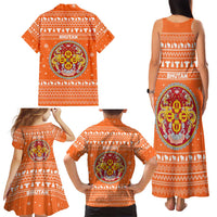Bhutan Christmas Family Matching Tank Maxi Dress and Hawaiian Shirt with Takin Santa Hat Christmas Tree and Snowflake Pattern in Orange - Wonder Print Shop