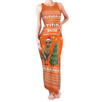 Bhutan Christmas Family Matching Tank Maxi Dress and Hawaiian Shirt with Takin Santa Hat Christmas Tree and Snowflake Pattern in Orange - Wonder Print Shop