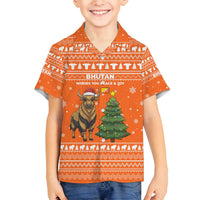 Bhutan Christmas Family Matching Tank Maxi Dress and Hawaiian Shirt with Takin Santa Hat Christmas Tree and Snowflake Pattern in Orange - Wonder Print Shop
