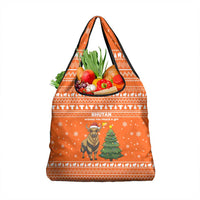 Bhutan Christmas Grocery Bag with Takin Santa Hat Christmas Tree and Snowflake Pattern in Orange - Wonder Print Shop