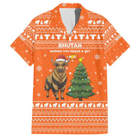 Bhutan Christmas Hawaiian Shirt with Takin Santa Hat Christmas Tree and Snowflake Pattern in Orange - Wonder Print Shop