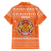 Bhutan Christmas Hawaiian Shirt with Takin Santa Hat Christmas Tree and Snowflake Pattern in Orange - Wonder Print Shop