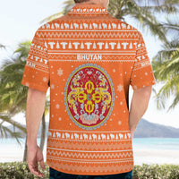 Bhutan Christmas Hawaiian Shirt with Takin Santa Hat Christmas Tree and Snowflake Pattern in Orange - Wonder Print Shop